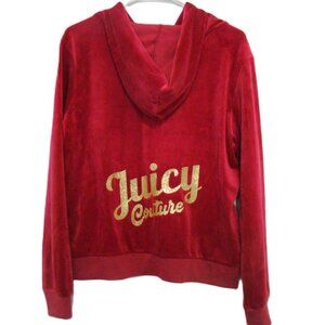 Juicy Couture Womens Velour Sweatshirt Hoodie Full Zip Hot Pink Fuchsia Large